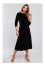 M557 Velvet Midi Dress With Gathered Sleeves - black