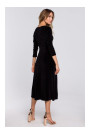 M557 Velvet Midi Dress With Gathered Sleeves - black