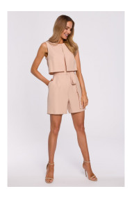 M574 Double Layered Sleeveless Romper - beige