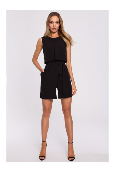 M574 Double Layered Sleeveless Romper - black