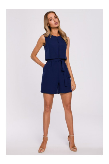M574 Double Layered Sleeveless Romper - navy blue
