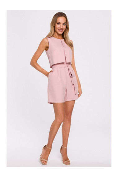 M574 Double Layered Sleeveless Romper - powder