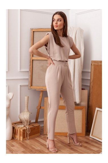 S259 Sleeveless jumpsuit with padded shoulders - beige