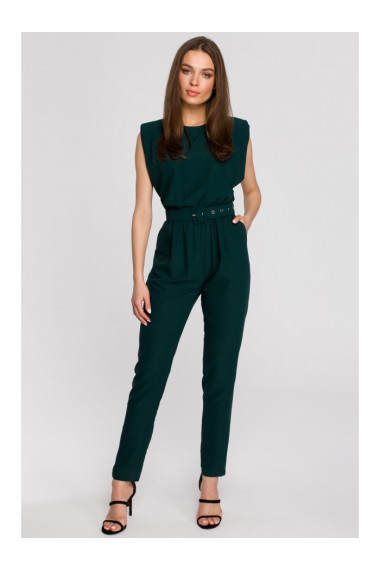 S259 Sleeveless jumpsuit with padded shoulders - green