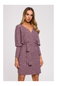 M631 Wrap sweater dress with a tie detail - heather