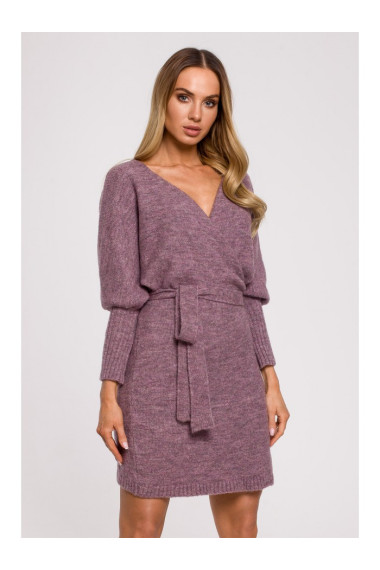 M631 Wrap sweater dress with a tie detail - heather