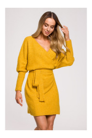M631 Wrap sweater dress with a tie detail - honey