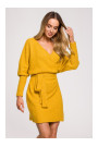 M631 Wrap sweater dress with a tie detail - honey