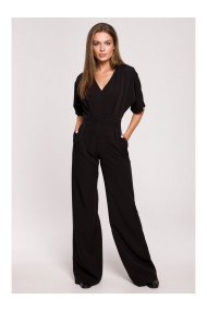 S285 Wide leg jumpsuit with V-neck - black