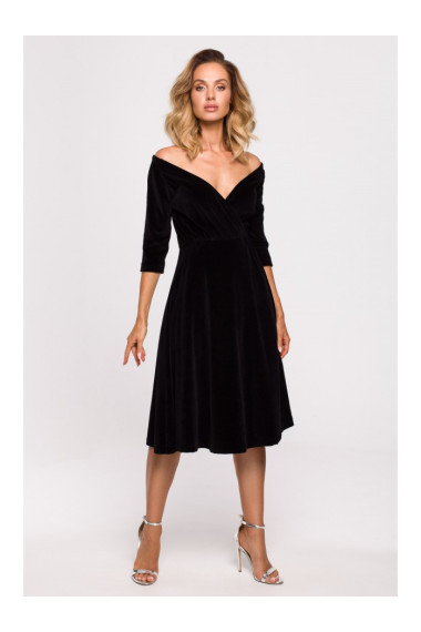 M645 Velvet wrap front midi dress - black