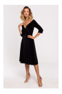 M645 Velvet wrap front midi dress - black