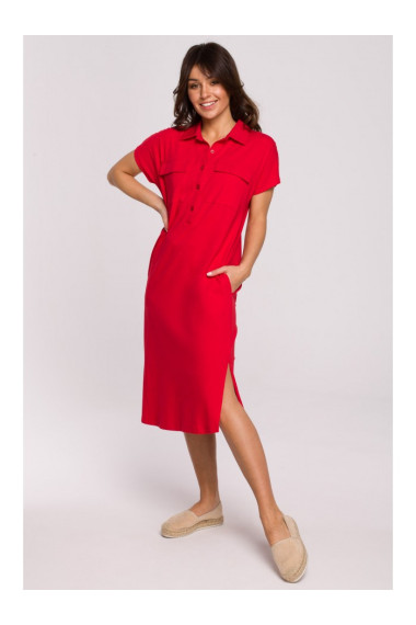 B222 Safari dress with flap pockets - red