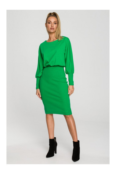 M690 Knit dress in combination of plain - green