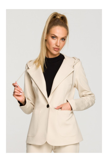 M691 Hooded blazer with single button - sandy