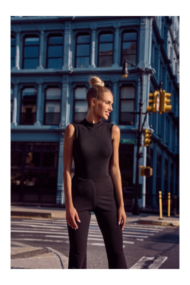 M697 High neck sleeveless bodysuit - black