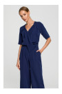 M703 Jumpsuit ar dekoratīvu V veida kakla izgriezumu - tumši zils