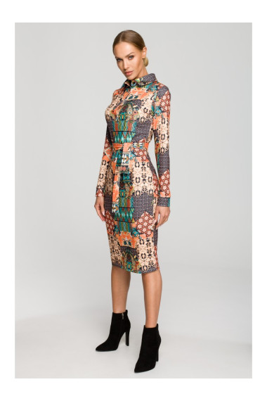 M706 Apmetņa kleita ar apdruku un apkakli - 3. modelis