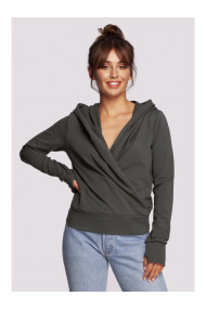 B246 Aptinamais pulovers ar kapuci - militāri zaļš