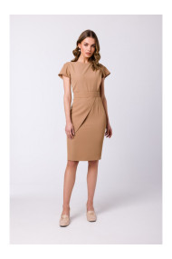 S336 Svārku kleita ar jostu - smilškrāsas krāsā