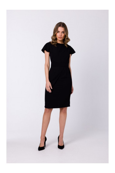 S336 Svārku kleita ar jostu - melna