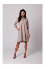 B257 Kreklu kleita ar izplēstām šķēlītēm - bēša krāsā