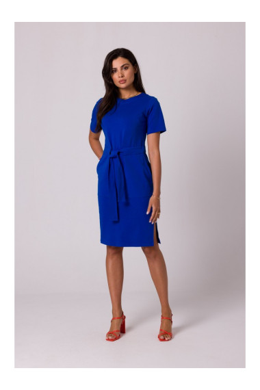 B263 Kokvilnas kleita ar pārlīmētām kabatām - karaliski zila