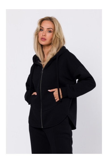 M761 Aizdares jaka ar rāvējslēdzēju un kenguru kabatu - melna