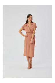 S363 Kreklu kleita ar kaklasaites jostu - rožaina