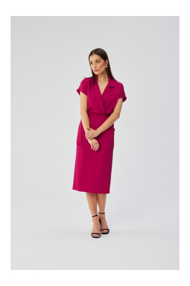 S363 Kreklu kleita ar kaklasaites jostu - plūmju krāsas