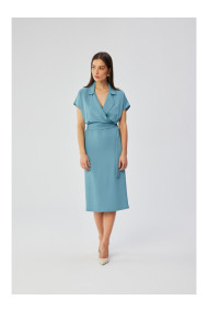 S363 Kreklu kleita ar kaklasaites jostu - debeszilā krāsā