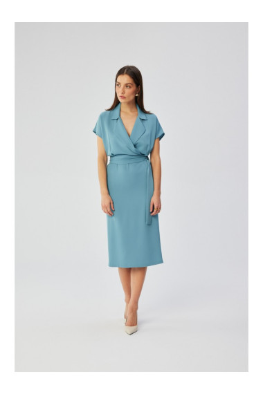 S363 Kreklu kleita ar kaklasaites jostu - debeszilā krāsā