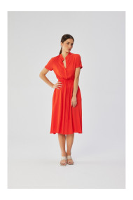 S366 Viskozes kleita ar aukliņu un sasietu vidukli - koraļļu krāsas