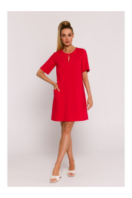 M788 Trapecveida kleita ar priekšējām kabatām - sarkana