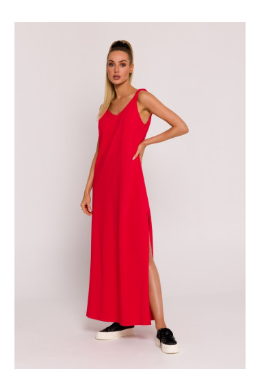 M791 Maksi kleita ar dziļu V veida izgriezumu - sarkana