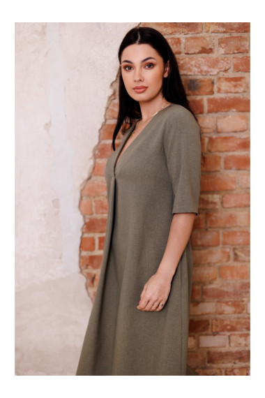 B280 Kleita ar V veida izgriezumu un trapecēm - olīvu zaļa