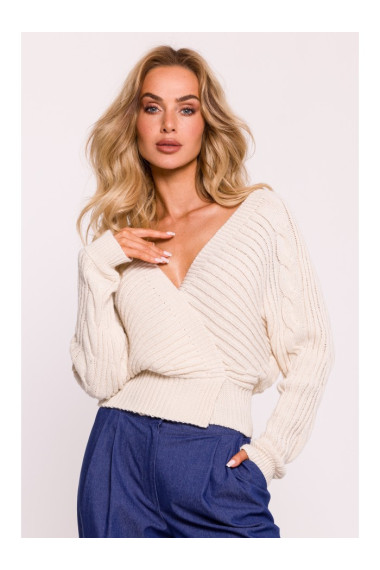 M809 Apcirpts džemperis ar V veida kakla izgriezumu - ziloņkaula krāsas