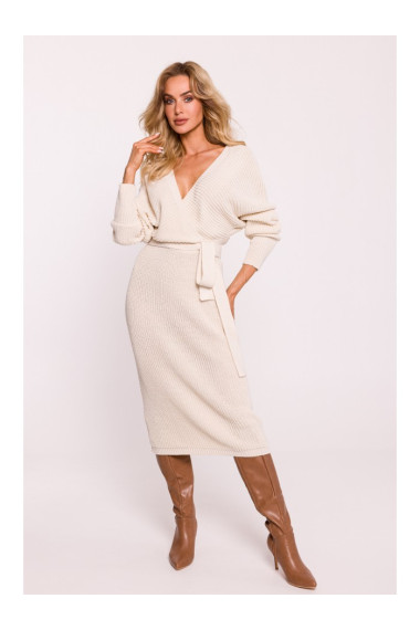 M810 Džempera kleita ar V veida kakla izgriezumu - ziloņkaula krāsas