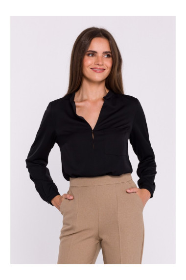 S375 Blūze ar garām piedurknēm - melna