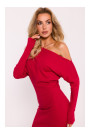 M818 Trikotāžas kleita ar krītošiem pleciem - sarkana