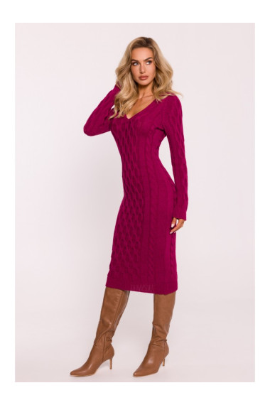 M824 Džempera kleita ar V veida apkakli - rozā krāsā