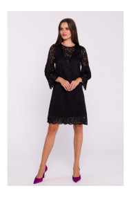 S380 Trapeces formas mežģīņu kleita - melna
