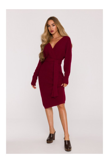 M810 Džempera kleita ar V veida kakla izgriezumu - bordo krāsā