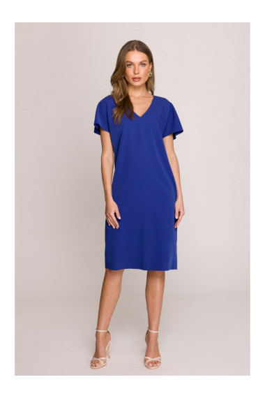 S392 Atpūtas kleita ar V veida kakla izgriezumu - karaliski zila