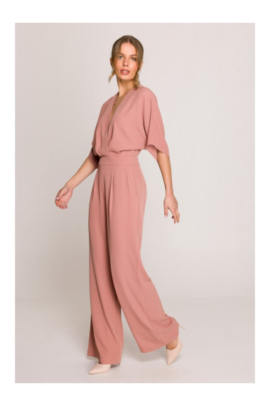 S395 Plašs kombinezons ar apmetuma izgriezumu - rožains