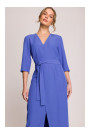 S396 Vidēja garuma kleita ar ietinamu detaļu - zila