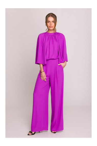 S397 Kombinezons ar platām piedurknēm un šķeltu muguru - lavandas krāsā