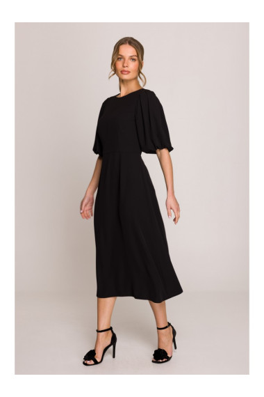 S399 Kleita ar pūkainām piedurknēm - melna