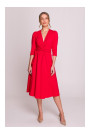 S404 Fit and flare knit dress with a tie belt - red