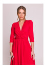 S404 Fit and flare knit dress with a tie belt - red