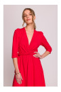 S404 Fit and flare knit dress with a tie belt - red